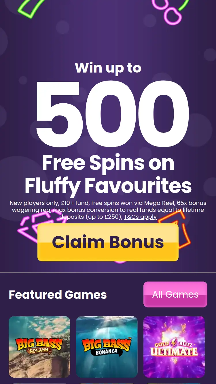 Welcome Slots - homepage (mobile)