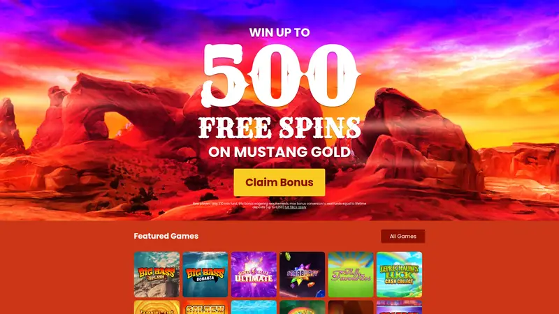 Wild West Wins - homepage (desktop)