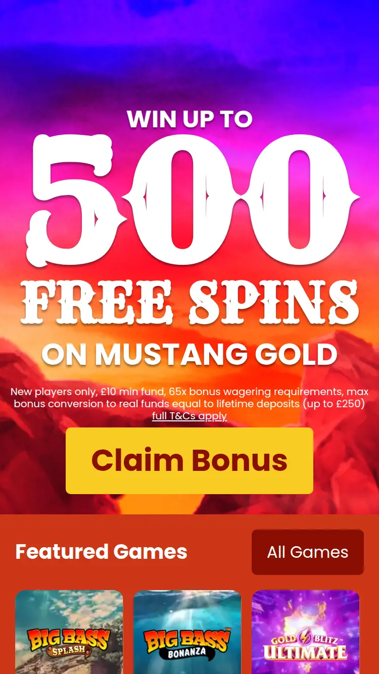 Wild West Wins - homepage (mobile)