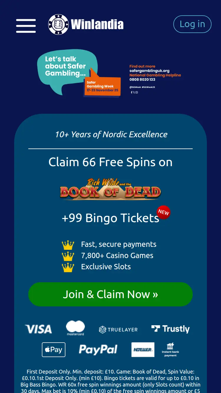 Win Landia - homepage (mobile)