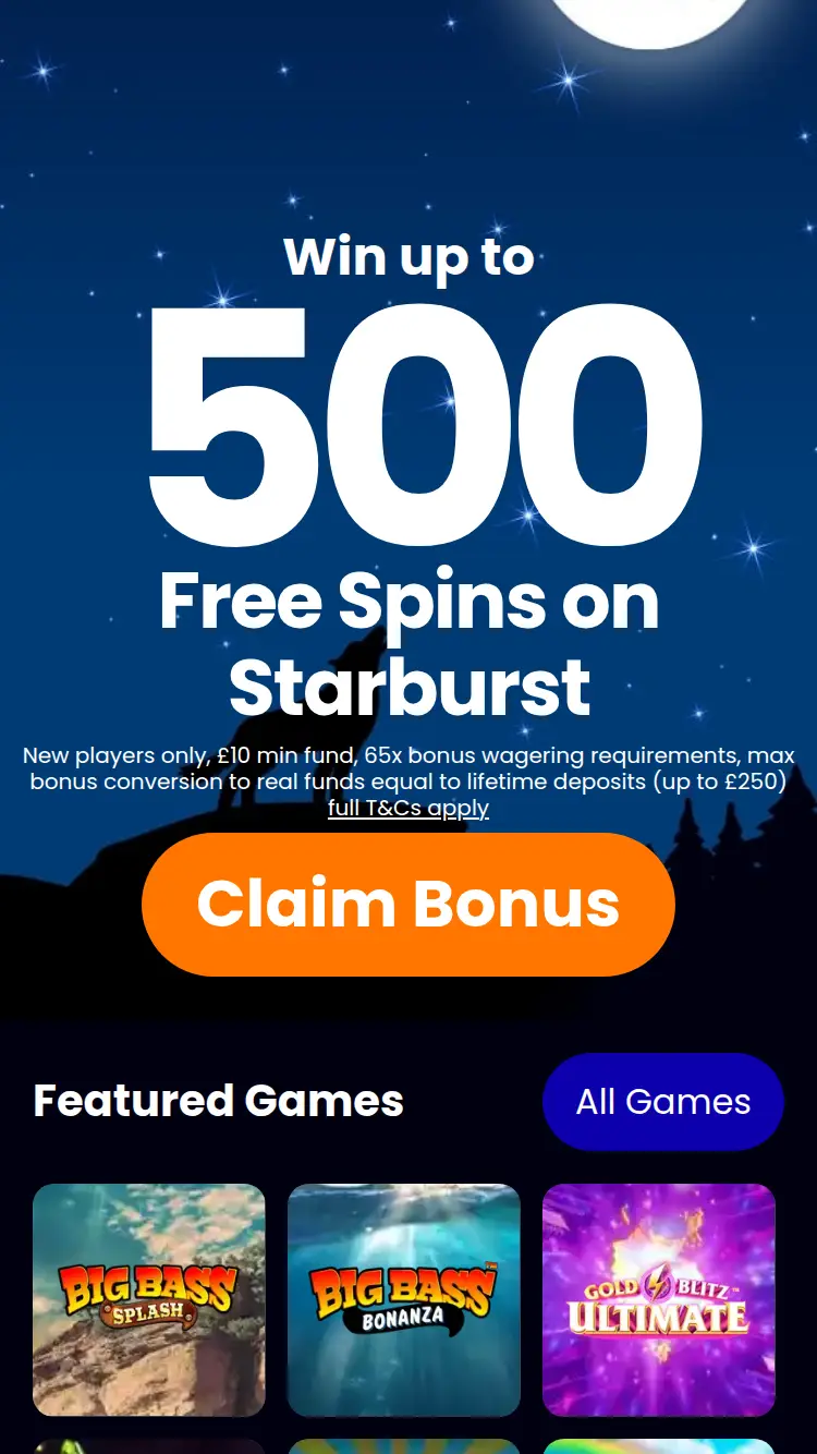 Wolf Spins - homepage (mobile)