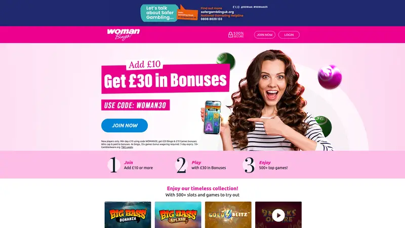 Woman Bingo - homepage (desktop)