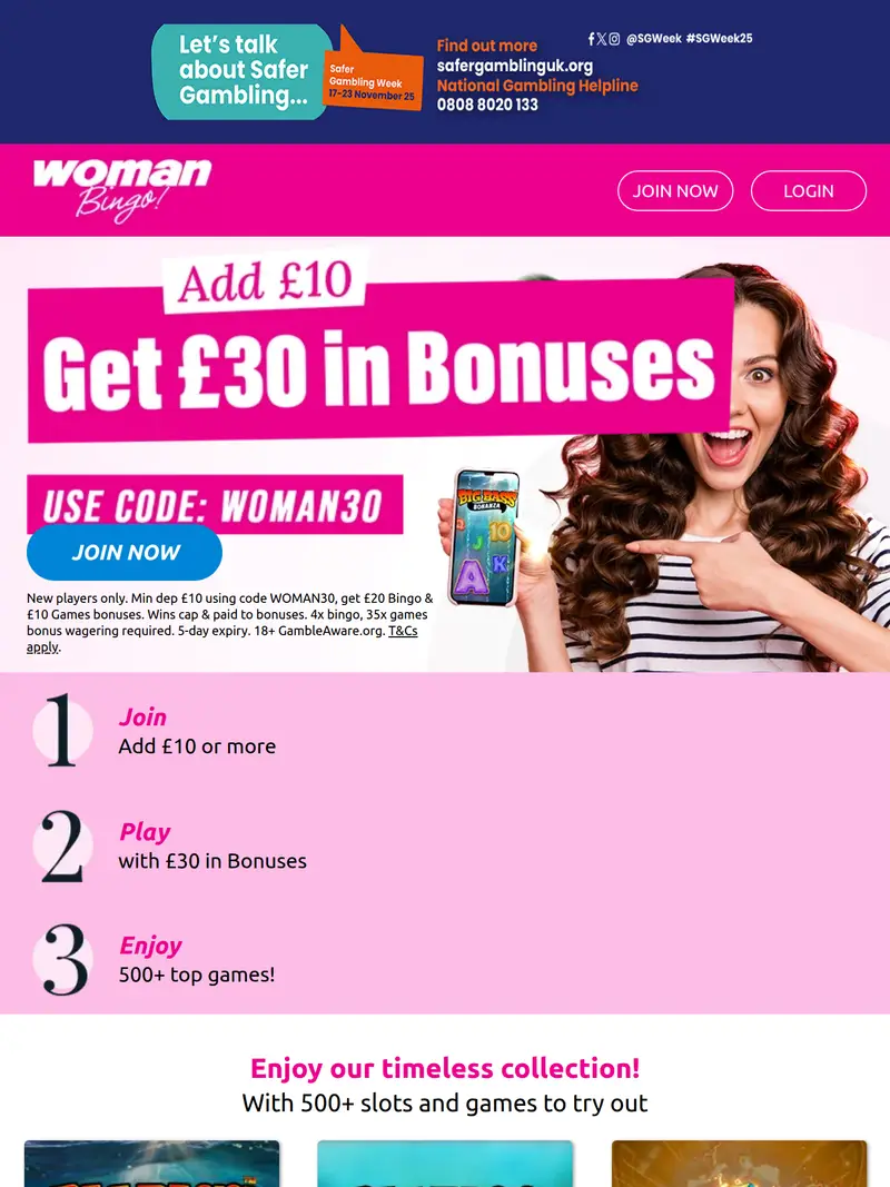 Woman Bingo - homepage (tablet)