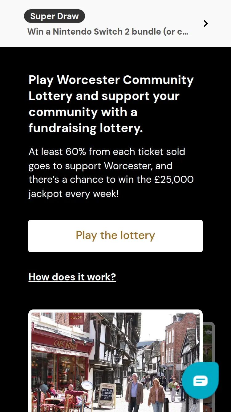 Worcester Lottery - homepage (mobile)