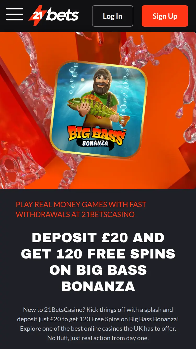 21 Bets Casino - homepage (mobile)