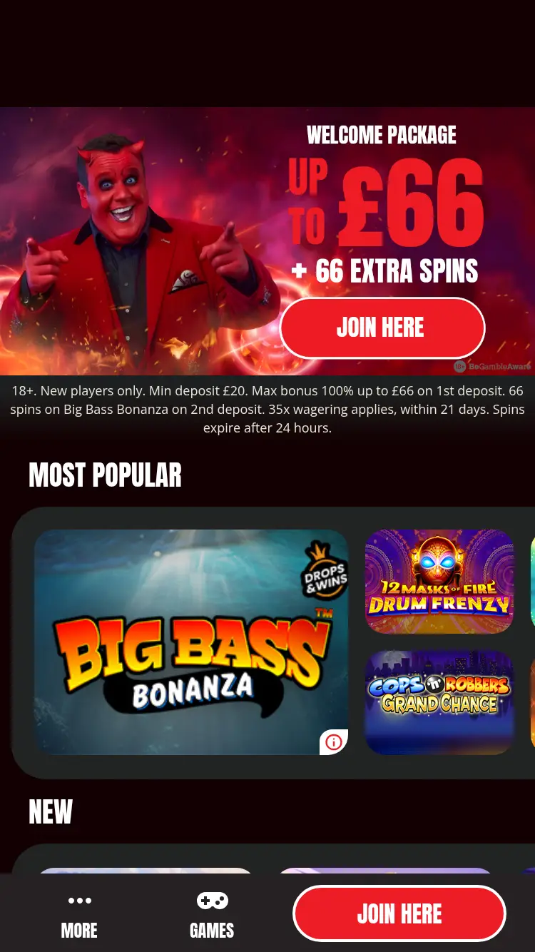 666 Casino - homepage (mobile)