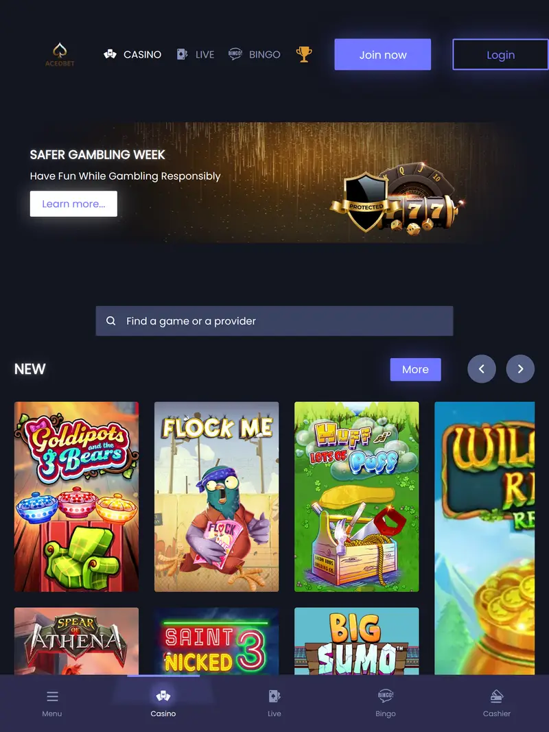 Aced Bet - homepage (tablet)