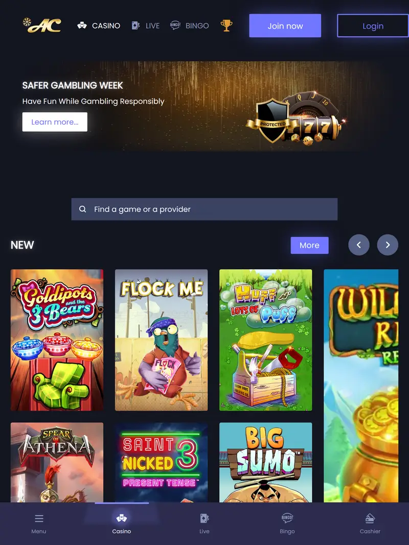 Azimut Casino - homepage (tablet)