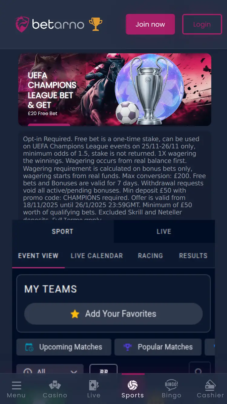 Betarno - homepage (mobile)