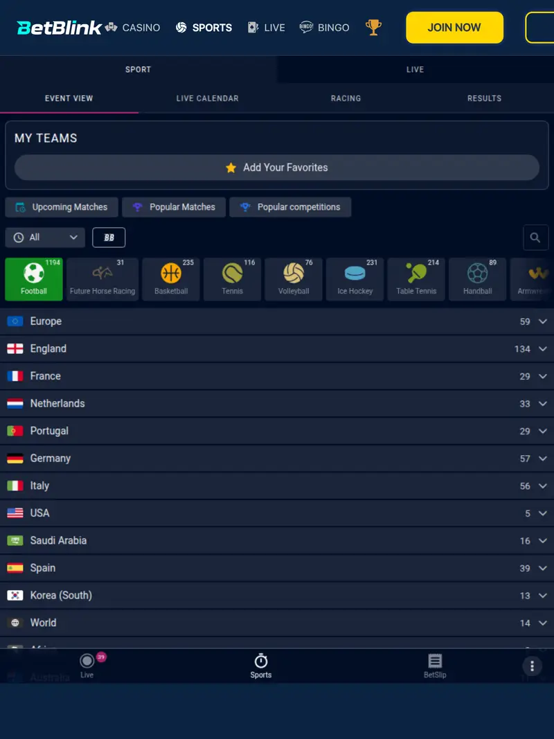 Betblink - homepage (tablet)