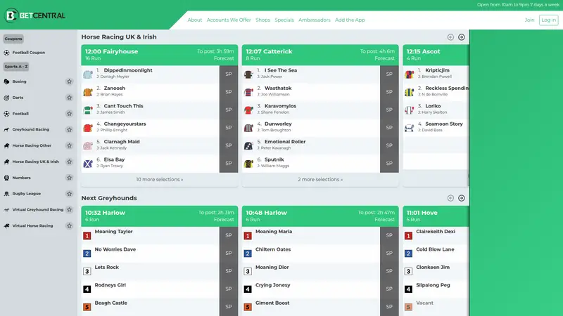 Betcentral - homepage (desktop)