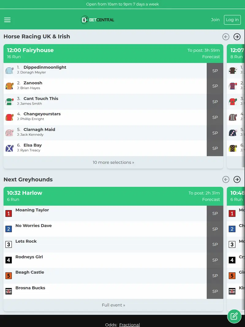 Betcentral - homepage (tablet)