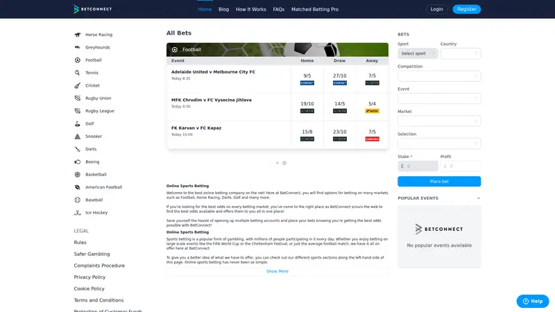 Betconnect - homepage (desktop)