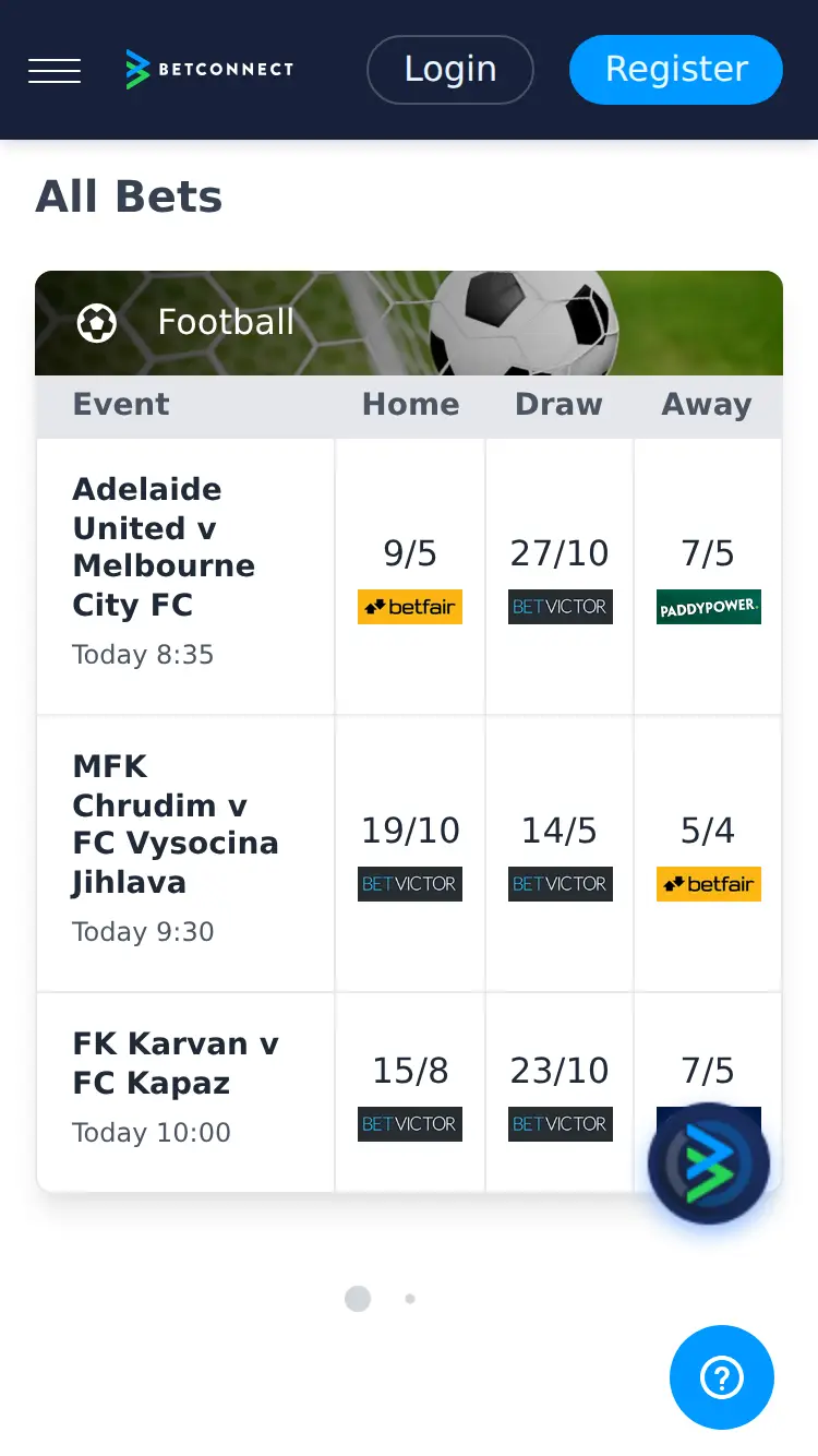 Betconnect - homepage (mobile)