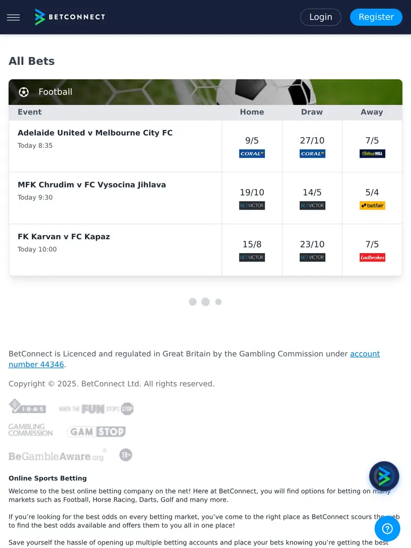 Betconnect - homepage (tablet)