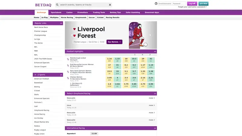Betdaq - homepage (desktop)