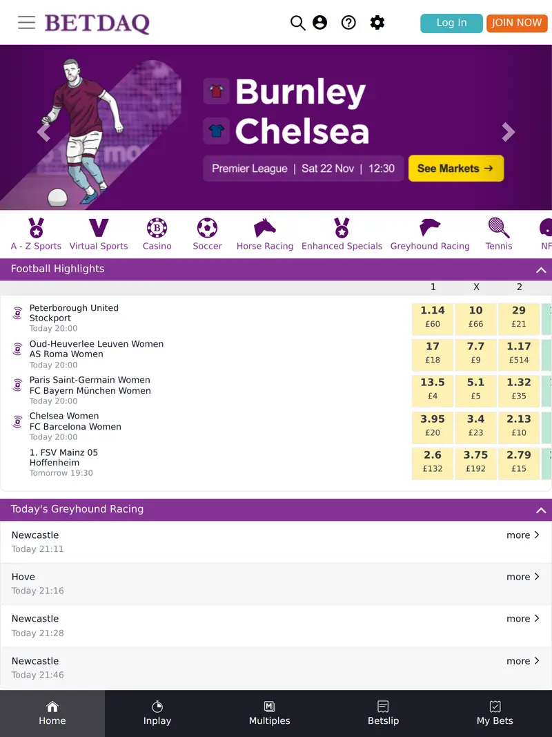 Betdaq - homepage (tablet)