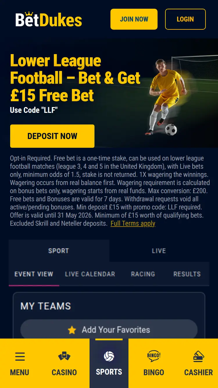 Betdukes - homepage (mobile)