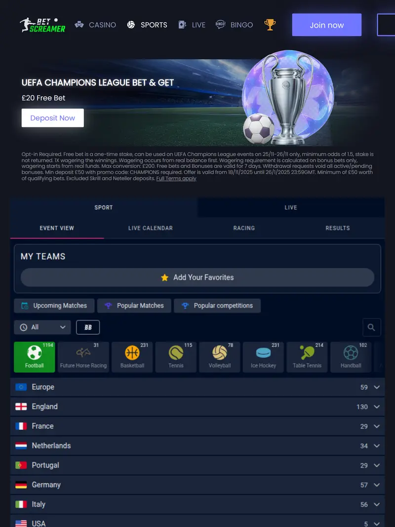 Betscreamer - homepage (tablet)