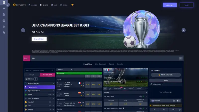 Betsteve - homepage (desktop)