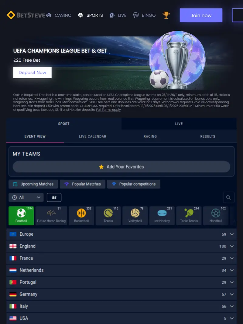 Betsteve - homepage (tablet)