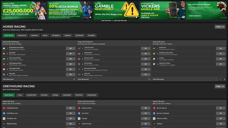 Betvickers - homepage (desktop)