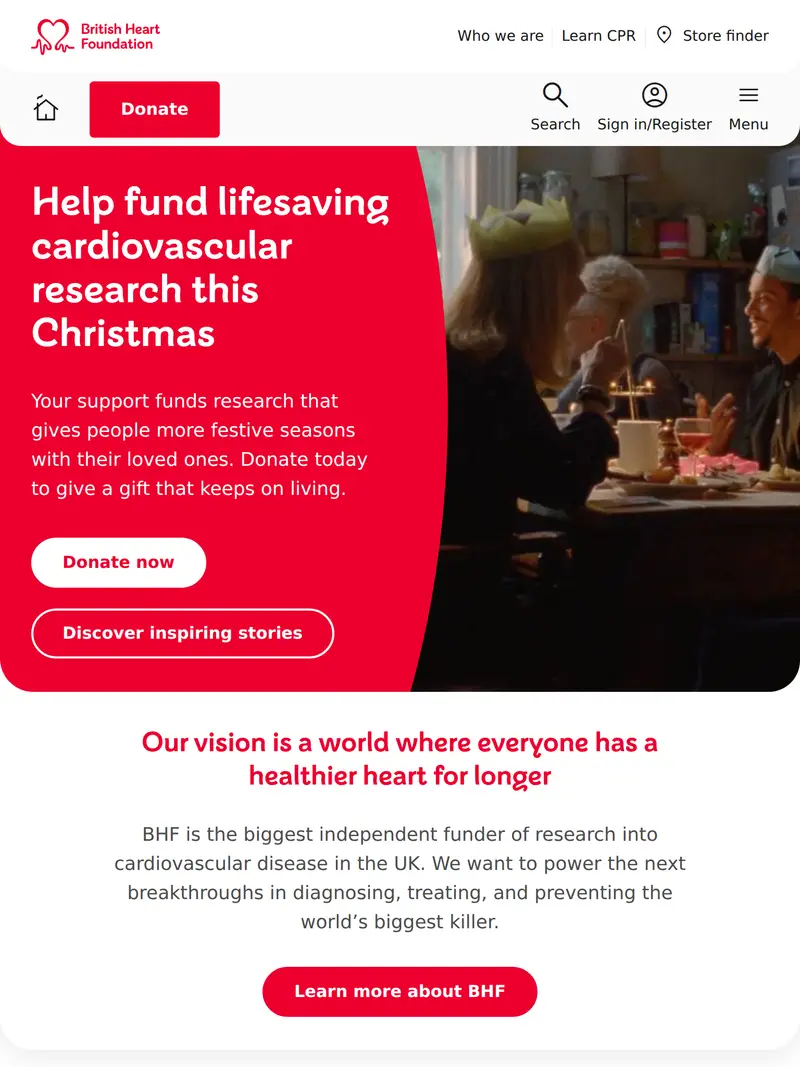British Heart Foundation - homepage (tablet)
