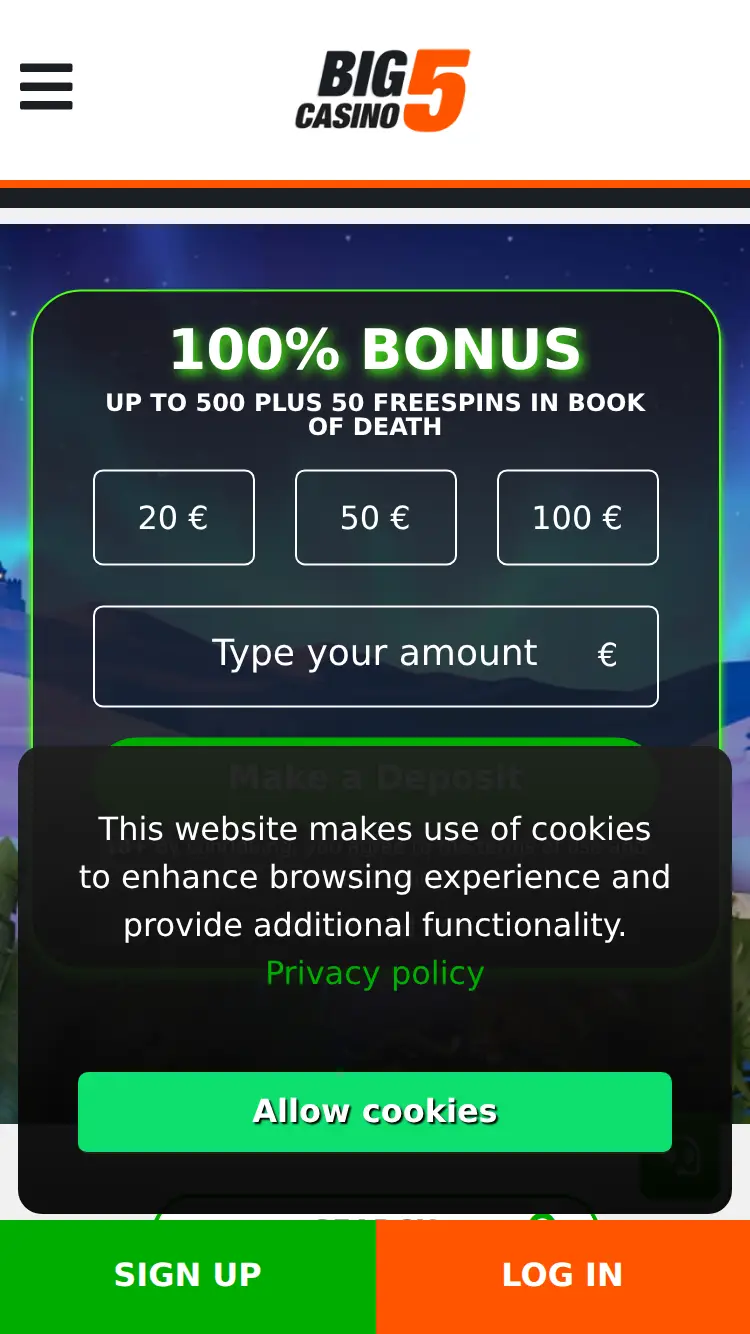 Big5 Casino - homepage (mobile)
