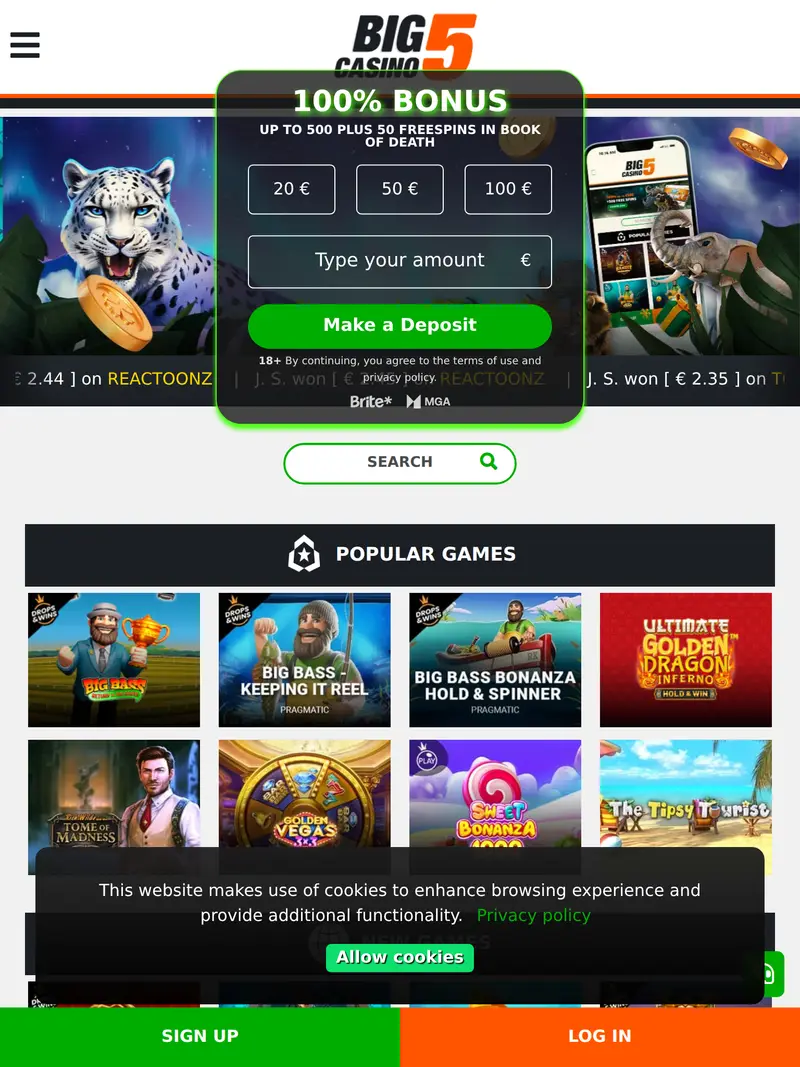 Big5 Casino - homepage (tablet)