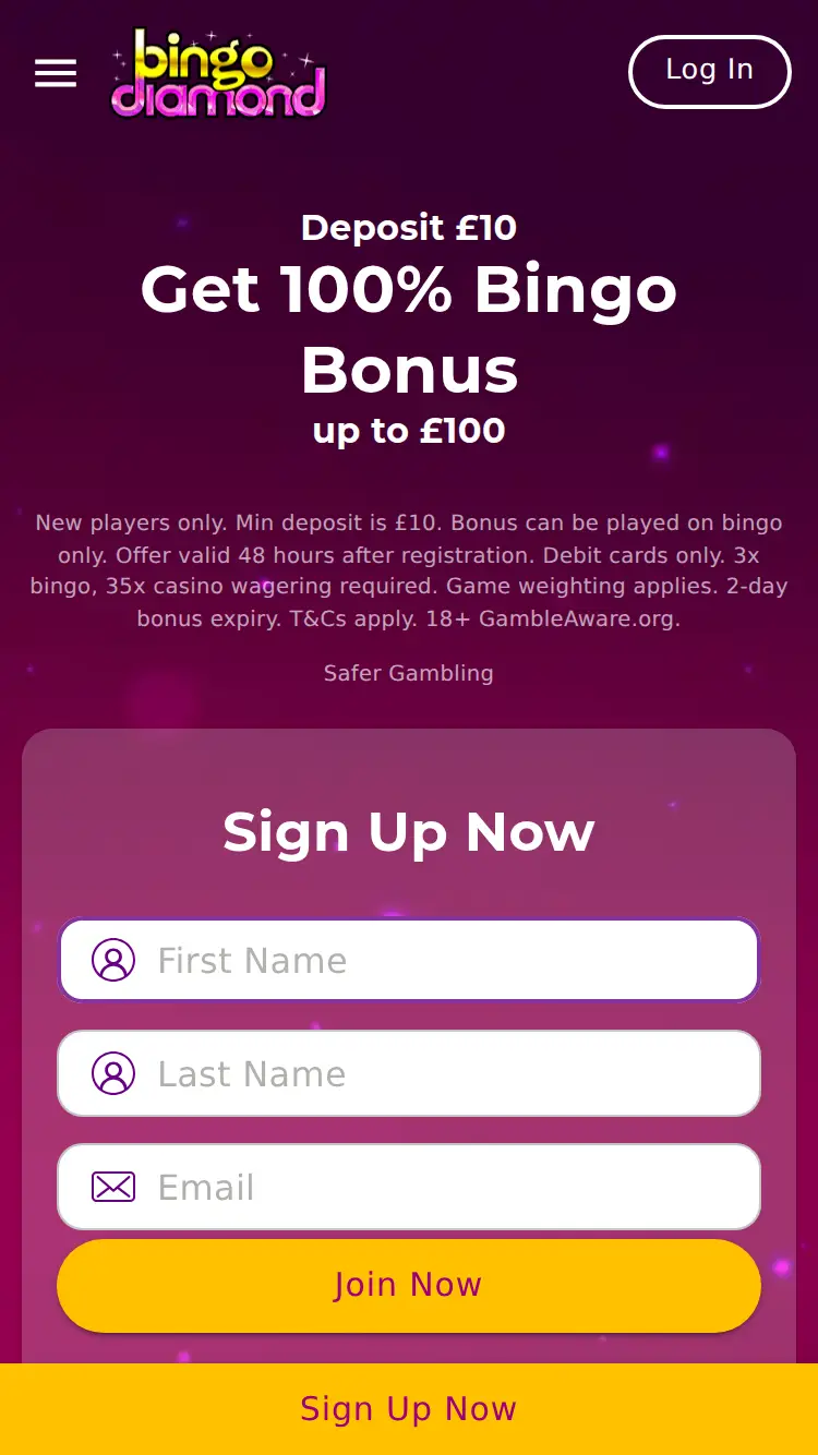 Bingodiamond - homepage (mobile)