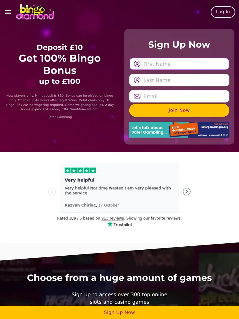 Bingodiamond - homepage (tablet)