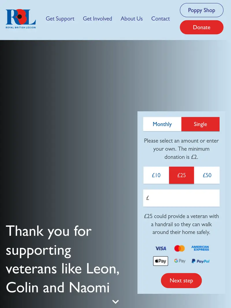 Royal British Legion - homepage (tablet)