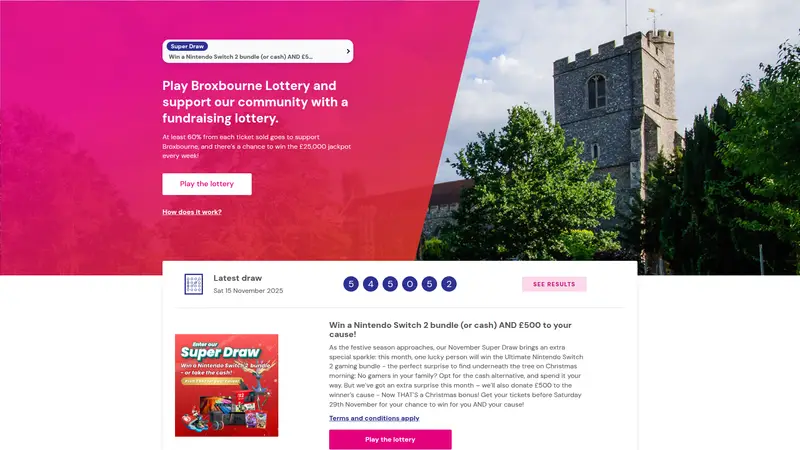 Broxbourne Lottery - homepage (desktop)