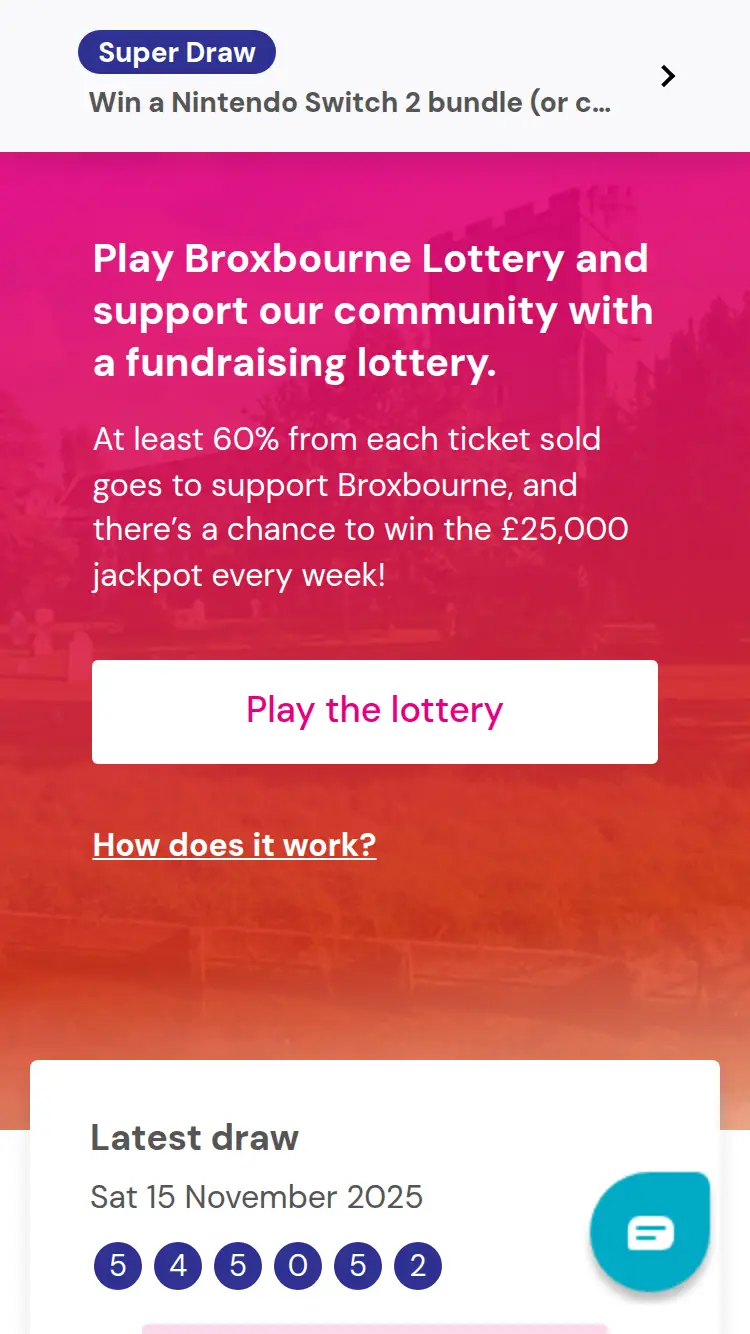 Broxbourne Lottery - homepage (mobile)