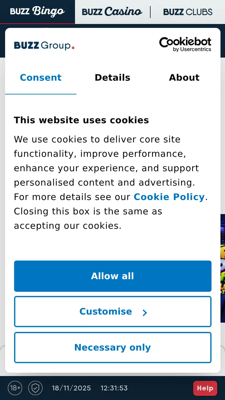 Buzz Bingo - homepage (mobile)