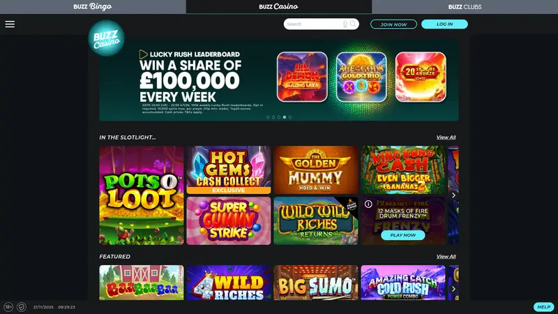 Buzz Casino - homepage (desktop)