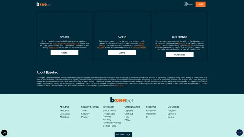 Bzee Bet - homepage (desktop)