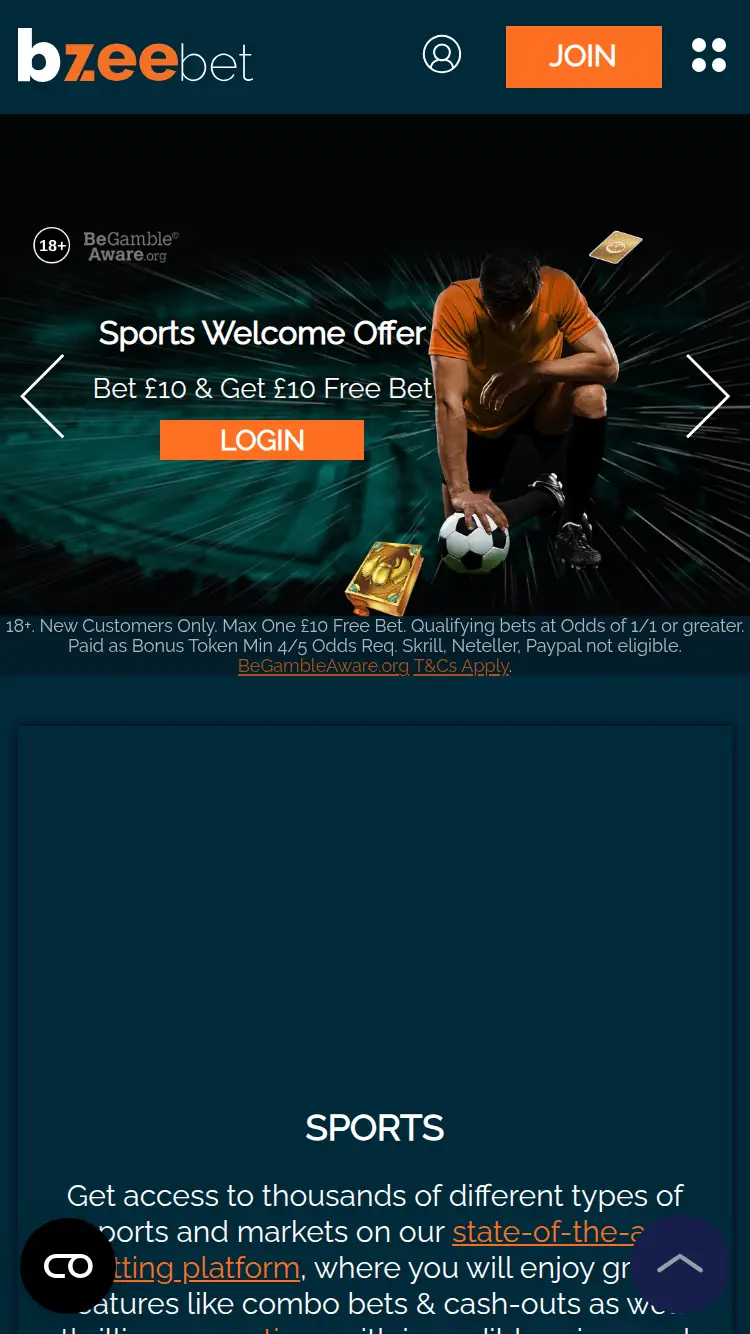 Bzee Bet - homepage (mobile)