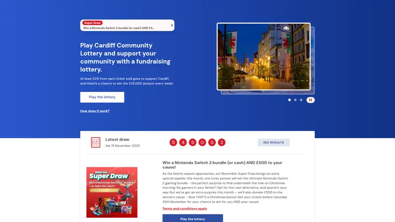 Cardiffcommunity Lottery - homepage (desktop)