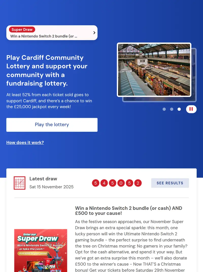 Cardiffcommunity Lottery - homepage (tablet)