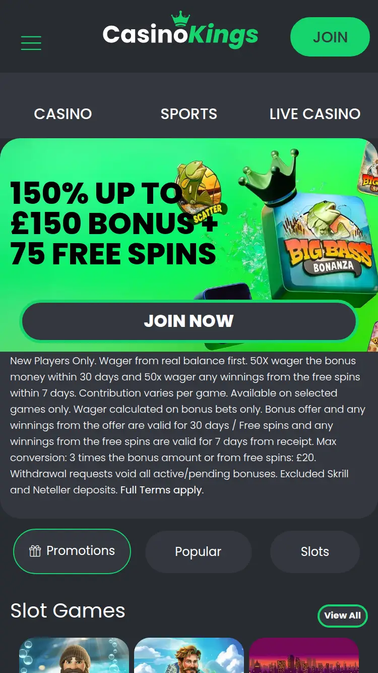 Casinokings - homepage (mobile)