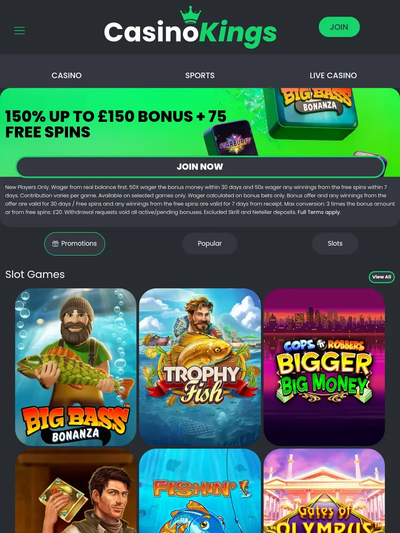 Casinokings - homepage (tablet)