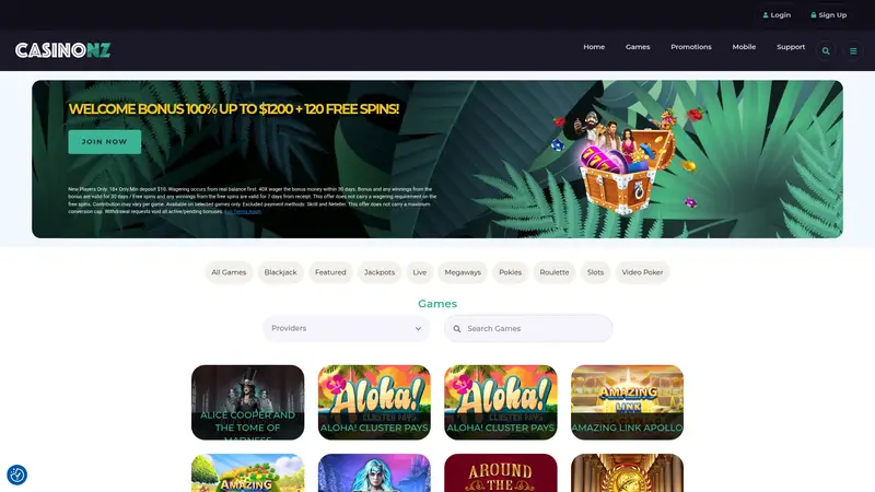 Casinonz - homepage (desktop)