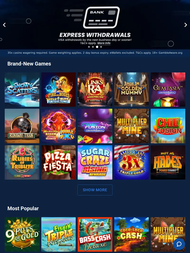 Casinoofdreams - homepage (tablet)