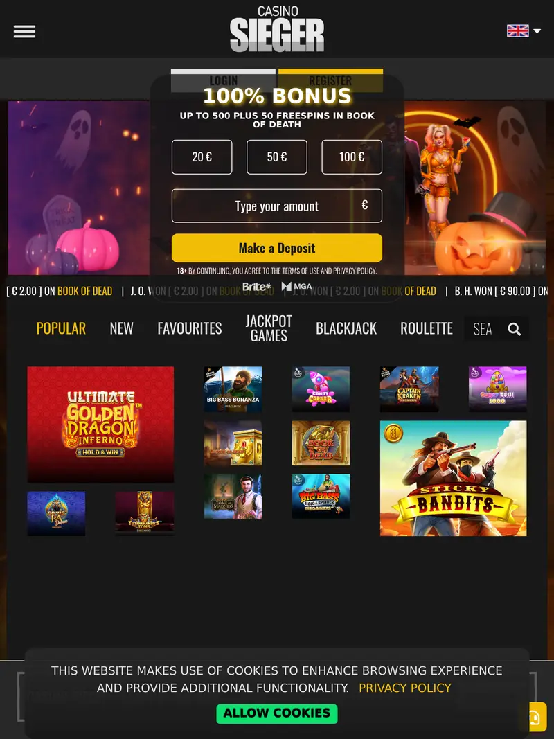 Casinosieger - homepage (tablet)