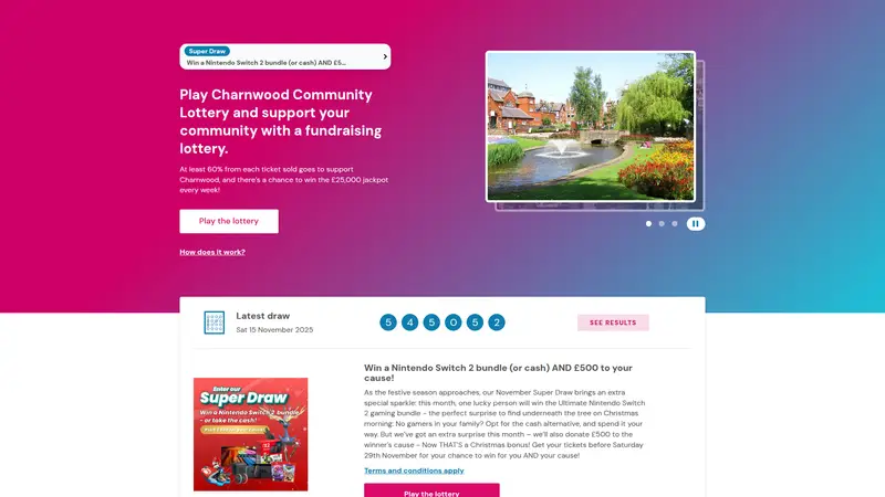 Charnwood Lottery - homepage (desktop)