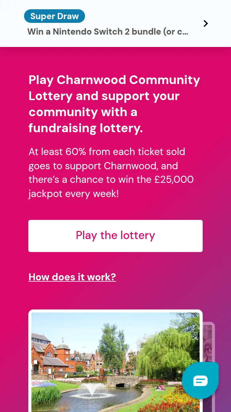 Charnwood Lottery - homepage (mobile)