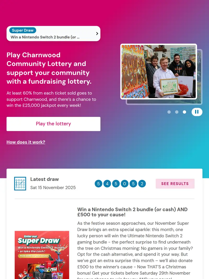 Charnwood Lottery - homepage (tablet)
