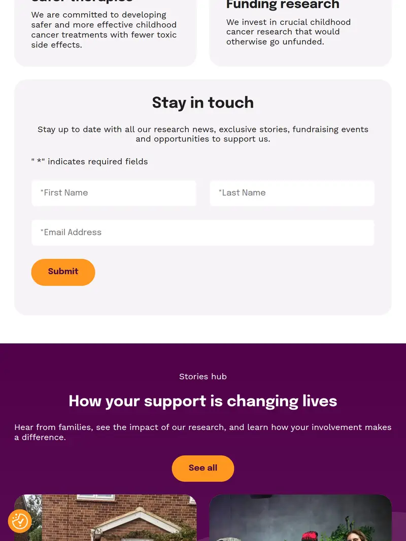 Children With Cancer UK - homepage (tablet)