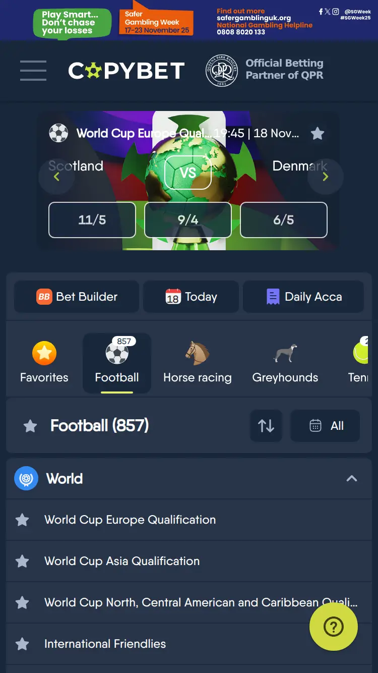 Copy Bet - homepage (mobile)